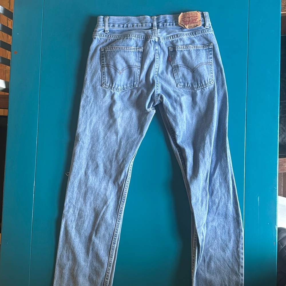 LEVI'S 514 Regular Fit Blue Jeans Distressed Stretch Denim Boys 16 Regular 28x28